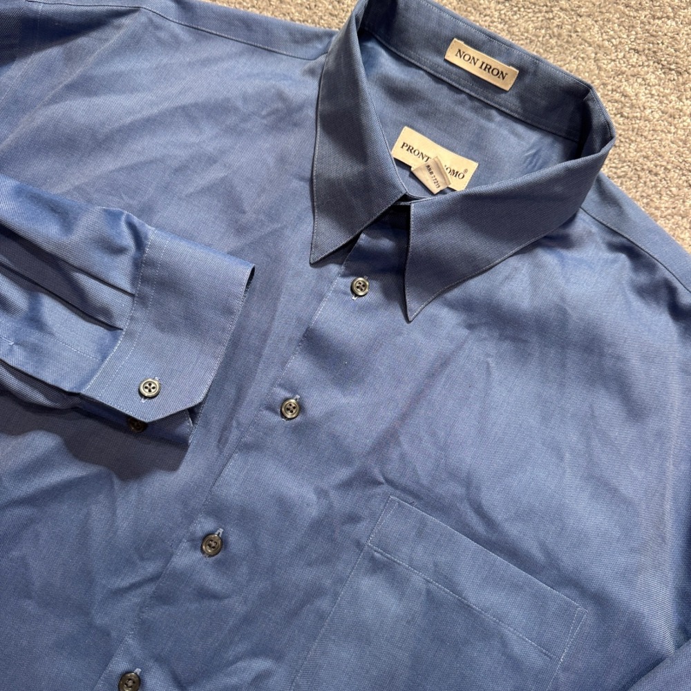 Pronto Uomo Dress Shirt Men 2XLT Blue Solid Cotton Non Iron Long Sleeve Business
